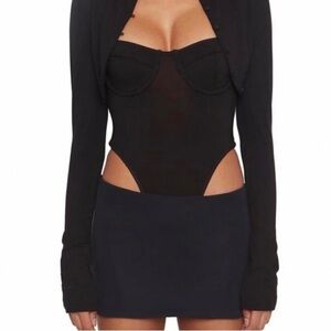 Danielle Guizio Black Long Sleeve Cardigan Bodysuit